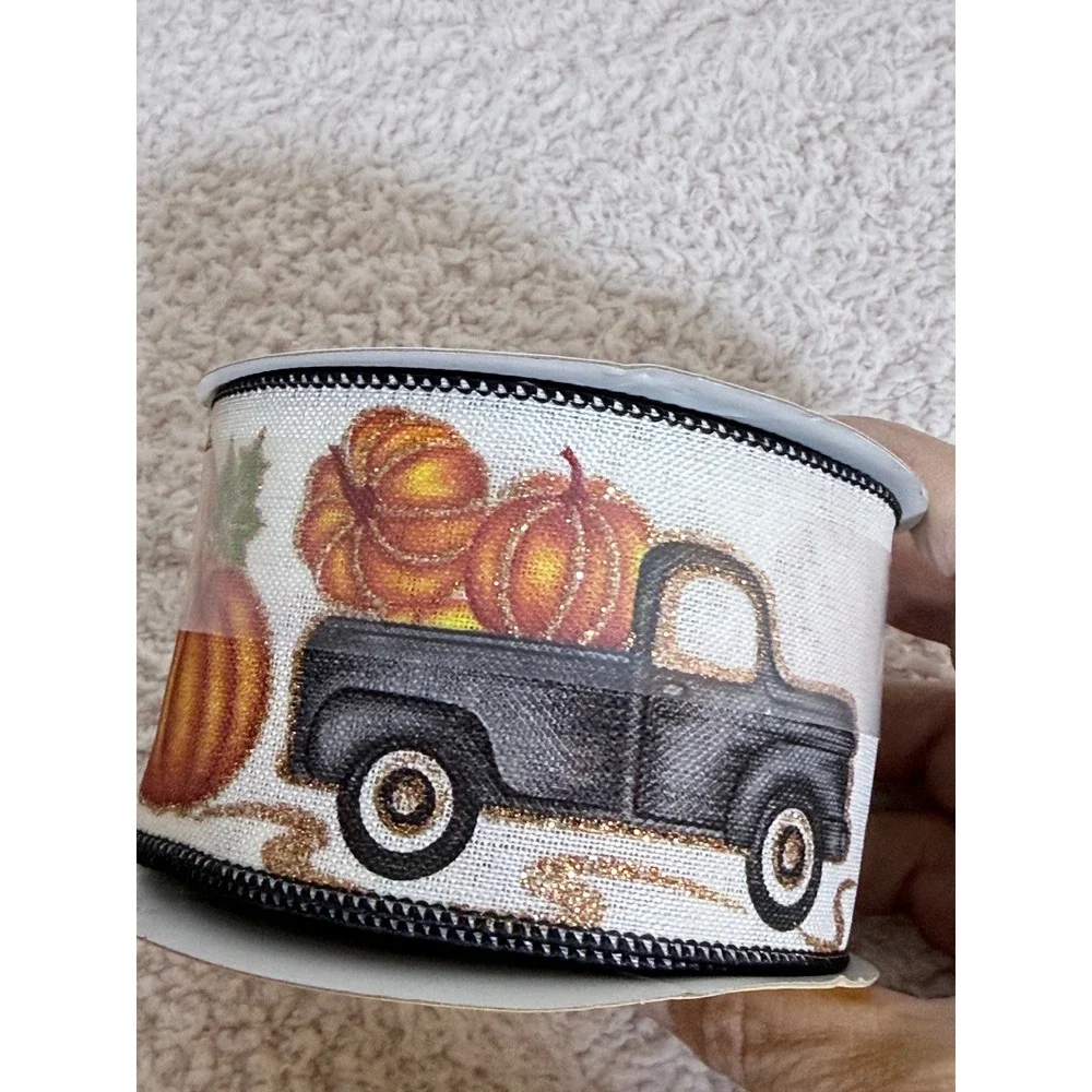 Way to Celebrate Fall Harvest Wired Ribbon Pumpkin Truck & Orange Streamer Set